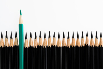 Green pencil standing out from the crowd