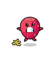 prickly pear cartoon is slip on a banana peel