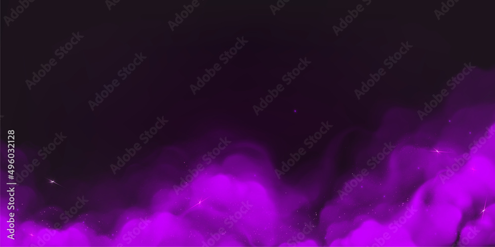 Wall mural purple powder clouds texture. abstract effect of color mist or smog with glitter particles. vector r
