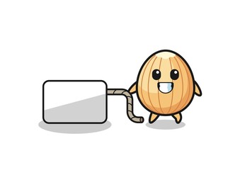 almond cartoon is pulling a banner