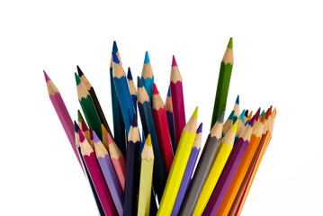 A bunch of colorful pencils on white background