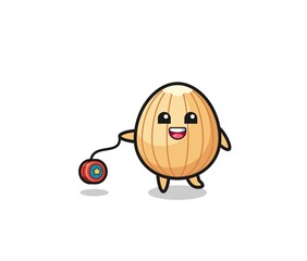 cartoon of cute almond playing a yoyo
