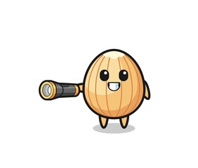 almond mascot holding flashlight