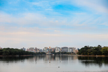 Fototapeta premium Lake of Ohori Park, Tourist landmark of Fukuoka, Kyushu, Japan