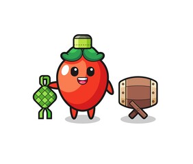 chili pepper muslim character are celebrating Eid Al Fitr