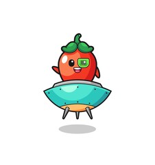 chili pepper cartoon riding a future spaceship