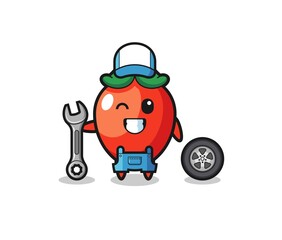 the chili pepper character as a mechanic mascot