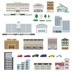 様々な建物のベクターイラスト. 建物の外観.