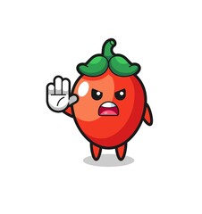 chili pepper character doing stop gesture