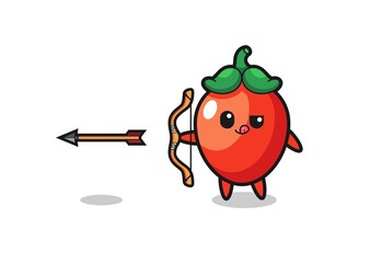 illustration of chili pepper character doing archery