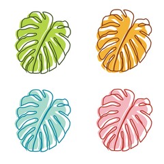Colorful monstera leaves vector design.
