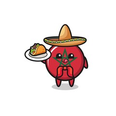 morocco flag Mexican chef mascot holding a taco