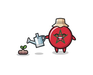 cute morocco flag is watering plant seeds