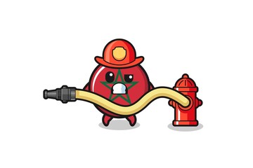 morocco flag cartoon as firefighter mascot with water hose