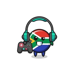 south africa flag gamer mascot holding a game controller