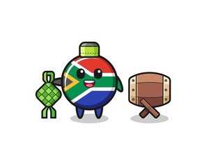 south africa flag muslim character are celebrating Eid Al Fitr