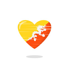 Bhutan flag shaped love illustration