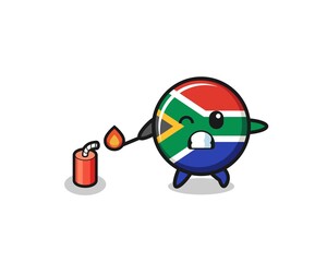Naklejka premium south africa flag mascot illustration playing firecracker