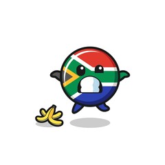 Obraz na płótnie Canvas south africa flag cartoon is slip on a banana peel