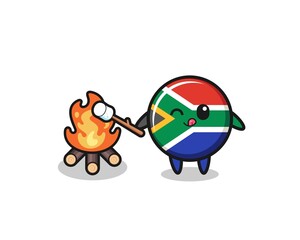 Fototapeta na wymiar south africa flag character is burning marshmallow