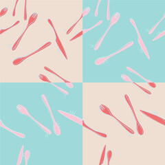 Spoon, Knife And Fork Seamless Doodle Design, Cute Pattern