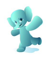 Little elephant running. Cartoon person stands and smiles. Fun style. Child animal. Pet kid. Isolated on white background. Vector