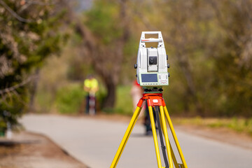 Geodetic measuring equipment. Topographic survey of the area.