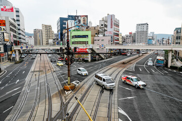 15 Jan 2020 - Nagasaki, Kyushu, Japan : Traffic and Strees of Nagasaki, Historical town of Kyushu,...