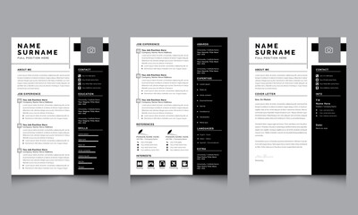 cv resume template and cover letter 2 pages with black accents