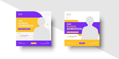 School admission social media post design template. Back to school online marketing banner layout