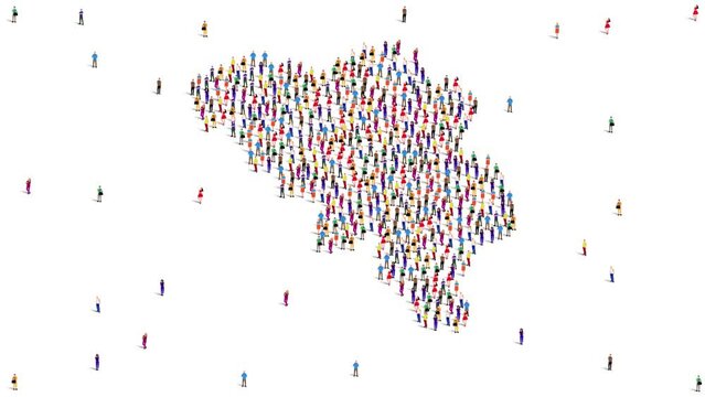 Belgium Map A large group of people form to create a Belgium map. 4K Video Animation.