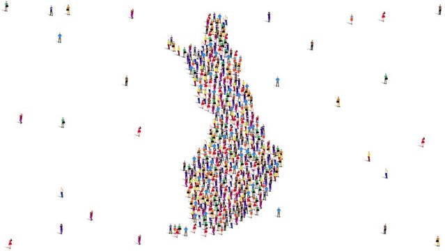 Finland Map A large group of people form to create a Finland map. 4K Video Animation.