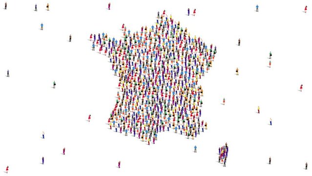 France Map A large group of people form to create a France map. 4K Video Animation.