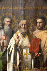 Naklejka premium STARAYA LADOGA, RUSSIA - MAY 08, 2015: Interior of the The Church of St. John the Baptist on Malysheva Mountain in Staraya Ladoga on May 08, 2017