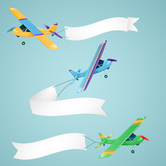 Vector set of airplanes with advertising banners