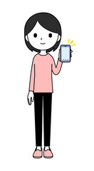 片手にスマホを持つ女性 笑顔 全身