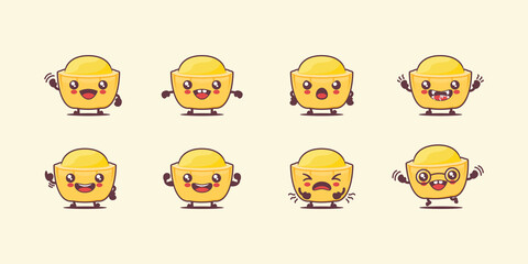 egg tart cartoon. food vector illustration. with different faces and expressions