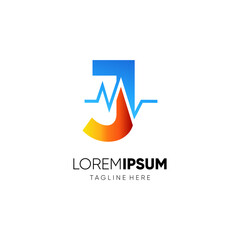 Letter J Health Pulse Logo Design Vector Icon Graphic Emblem Illustration 