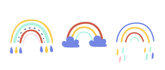 Set of boho rainbows. Childish vector illustration for apparel design, poster, wall art