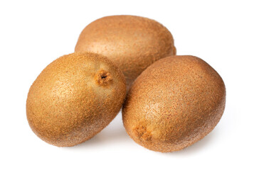 Whole kiwi fruits isolated on the white background.