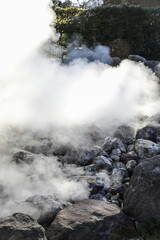 Vapor out from hot rocks and hot spa in Beppu, Kyushu, Jpaan