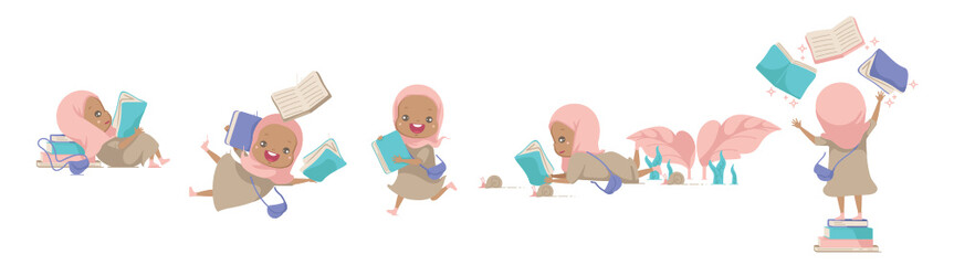 Muslim girl reading a book set