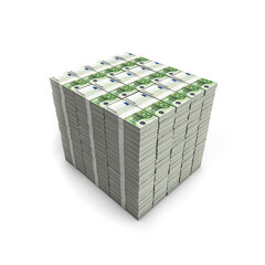 Millions of euros - 3D illustration of stacks of hundred euro banknotes isolated on white background
