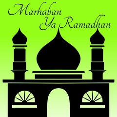 illustration of saying Marhaban Ya Ramadhan for Muslims in the world.  Moscque, ramadan, kareem,