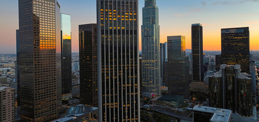 Los angeles panoramic city. Los Angeles downtown skyline. Los angeles cityscape.