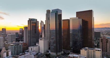 Los Angels downtown skyline, panoramic city skyscrapers, office building.