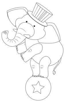 Clown elephant doodle outline for colouring