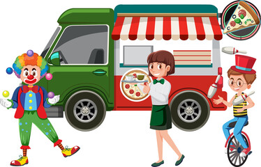 People busking performance on white background