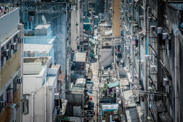 Back alley between apartments in residential area, Kowloon City, Hong Kong, daytime