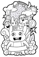 hand drawn doodle Funny monsters Doodle  and Memo board space for text.
